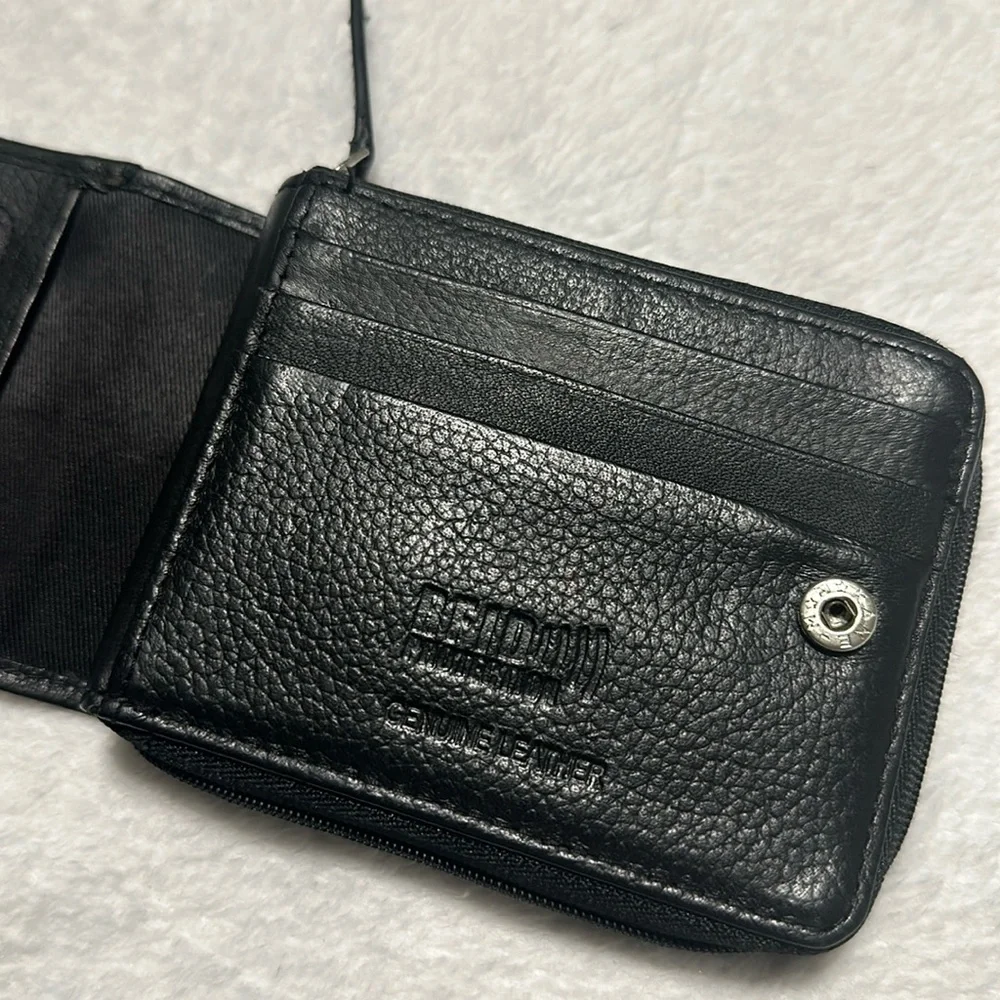 George Men's Wallet Genuine Leather Credit Card Holder RFID Blocking Zip Around.